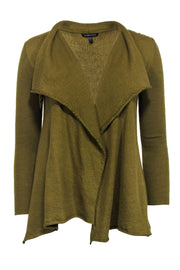 Current Boutique-Eileen Fisher - Moss Green Open Front Wool Cardigan w/ Ribbed Sleeves Sz S