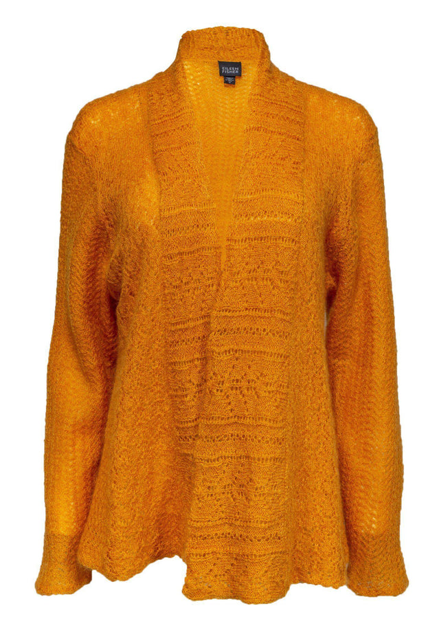 Current Boutique-Eileen Fisher - Mustard Mohair Blend Knit Cardigan Sz M