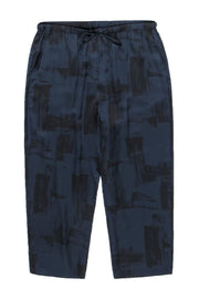 Current Boutique-Eileen Fisher - Navy & Black Silk Blend Brushstroke Print Cropped Pants Sz M