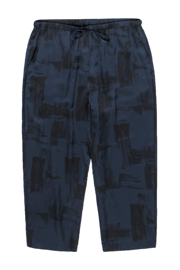 Current Boutique-Eileen Fisher - Navy & Black Silk Blend Brushstroke Print Cropped Pants Sz M