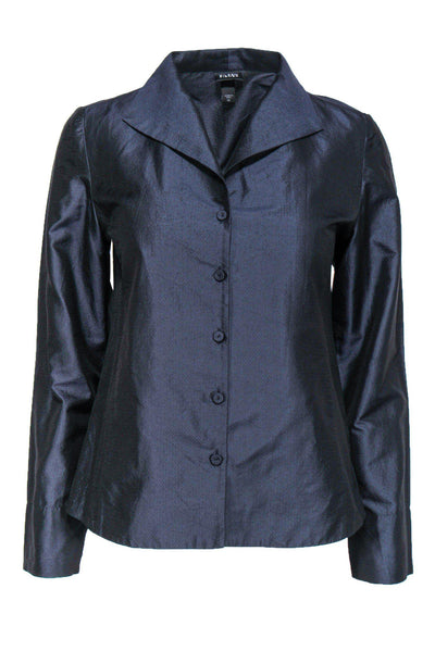 Current Boutique-Eileen Fisher - Navy Button Down Silk Blouse Sz XS