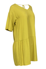 Current Boutique-Eileen Fisher - Neon Citron Drop Waist Short Sleeve Shift Dress Sz S