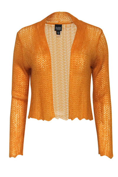Current Boutique-Eileen Fisher - Orange Cropped Knit Cropped Cardigan Sz PM