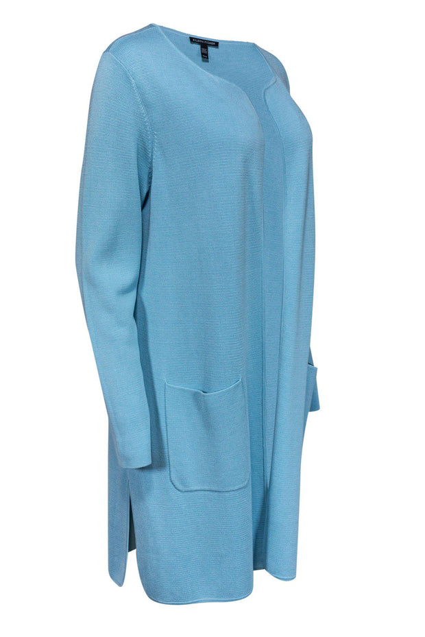 Current Boutique-Eileen Fisher - Powder Blue Silk & Cotton Cardigan Sz M