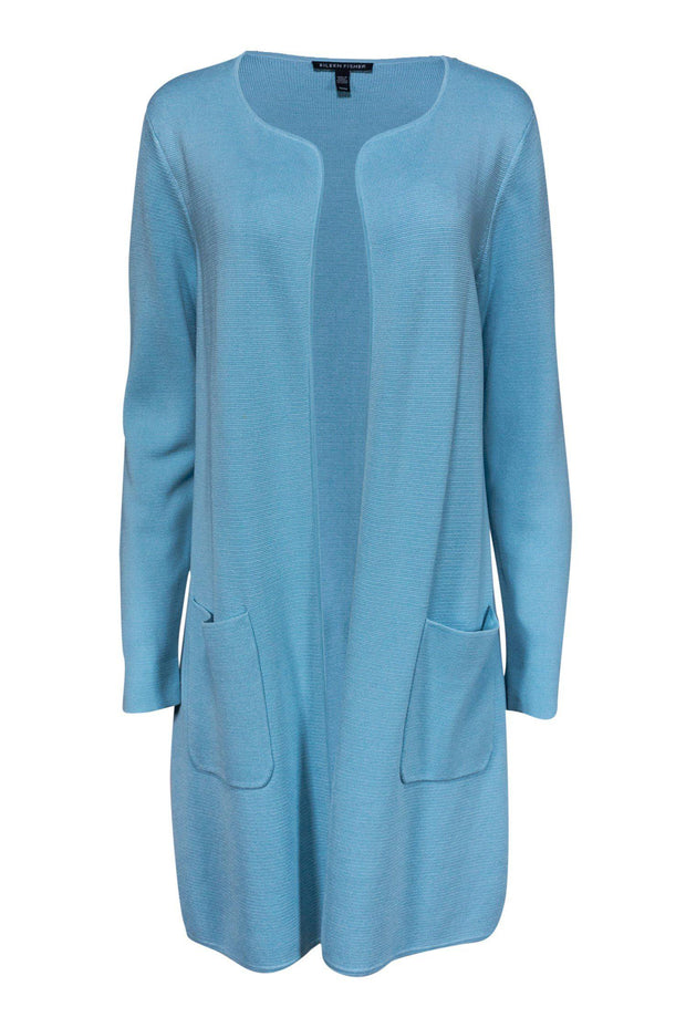 Current Boutique-Eileen Fisher - Powder Blue Silk & Cotton Cardigan Sz M