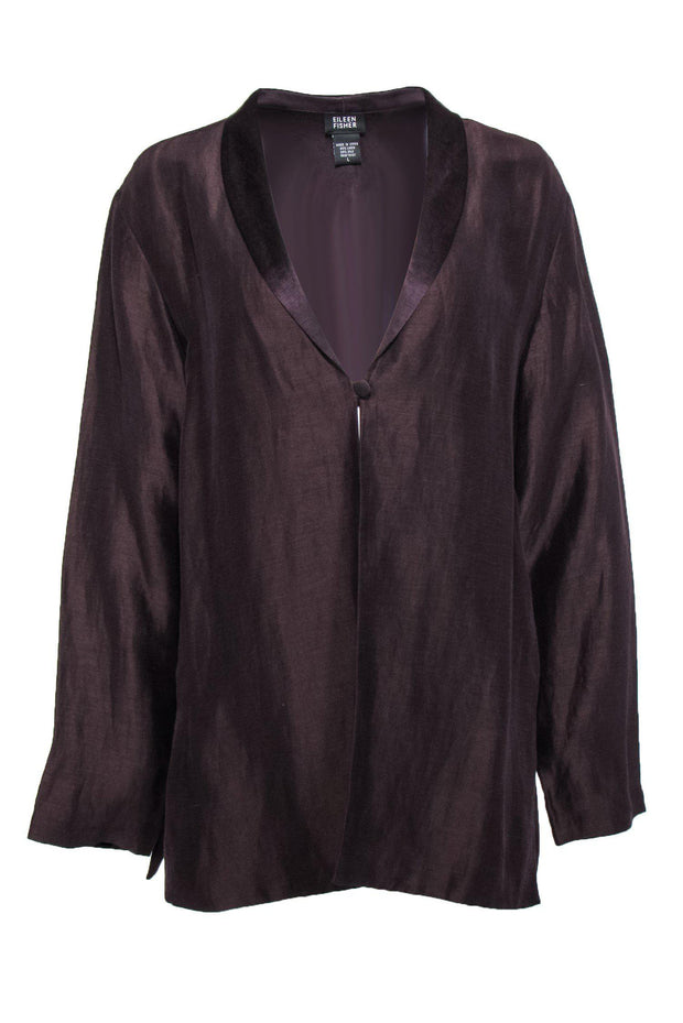 Current Boutique-Eileen Fisher - Puce Single Button Linen & Silk Cardigan Sz L