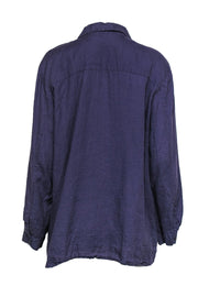 Current Boutique-Eileen Fisher - Purple Linen Front-Button Collared Blouse Sz L