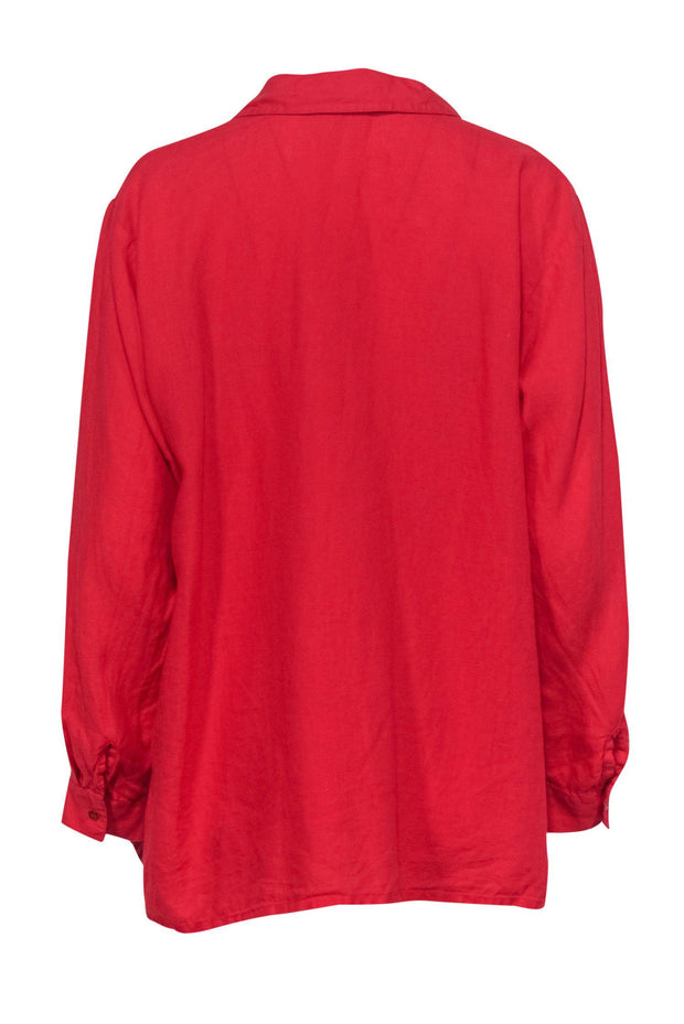 Current Boutique-Eileen Fisher - Red Long Sleeve Button-Up Linen Blouse Sz M