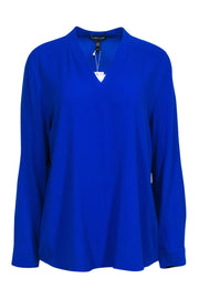 Current Boutique-Eileen Fisher - Royal Blue Silk V-Neck Peasant Top Sz M