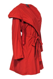 Current Boutique-Eileen Fisher - Rust Orange Hooded Jacket w/ Belt Sz M