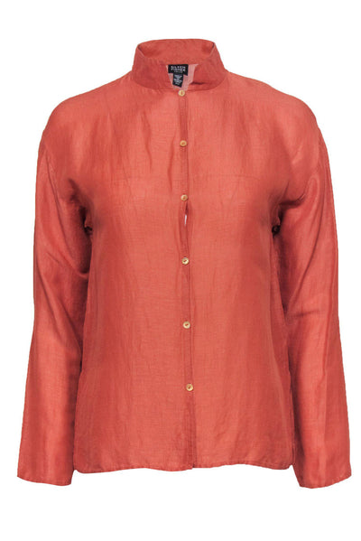 Current Boutique-Eileen Fisher - Rust Red Linen & Silk Blouse Sz PP