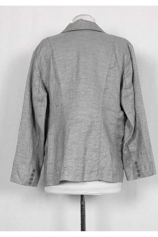 Current Boutique-Eileen Fisher - Silver Linen Shawl Collar Jacket Sz M