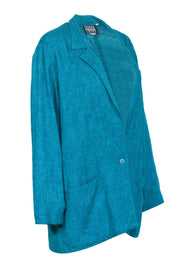 Current Boutique-Eileen Fisher - Teal Linen Blend Blazer with Single Button & Pockets Sz XL