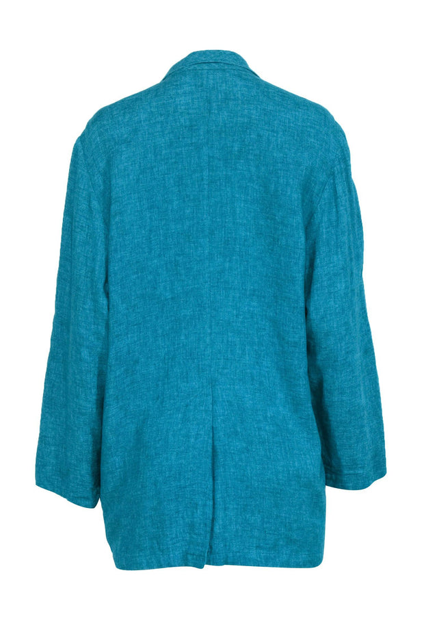 Current Boutique-Eileen Fisher - Teal Linen Blend Blazer with Single Button & Pockets Sz XL