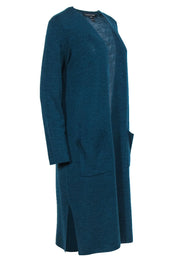 Current Boutique-Eileen Fisher - Teal Longline Open Merino Wool Cardigan Sz M