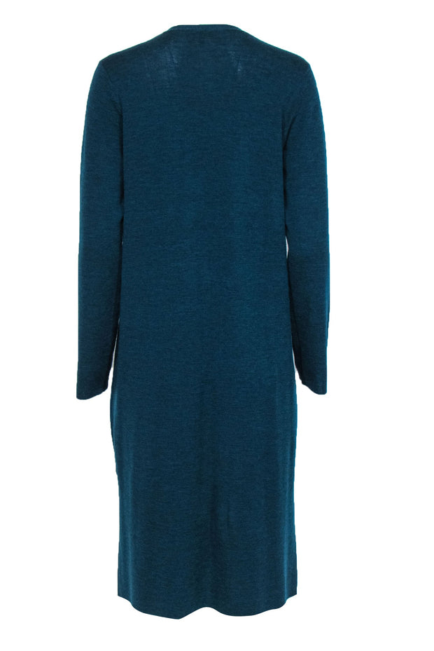Current Boutique-Eileen Fisher - Teal Longline Open Merino Wool Cardigan Sz M