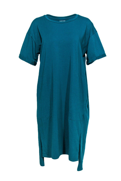 Current Boutique-Eileen Fisher - Teal Short Sleeve T-Shirt Dress Sz L