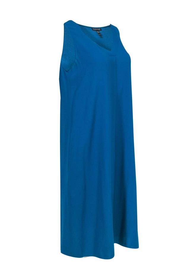 Current Boutique-Eileen Fisher - Teal Silk Slip Dress w/ V-Neck & Pockets Sz XS