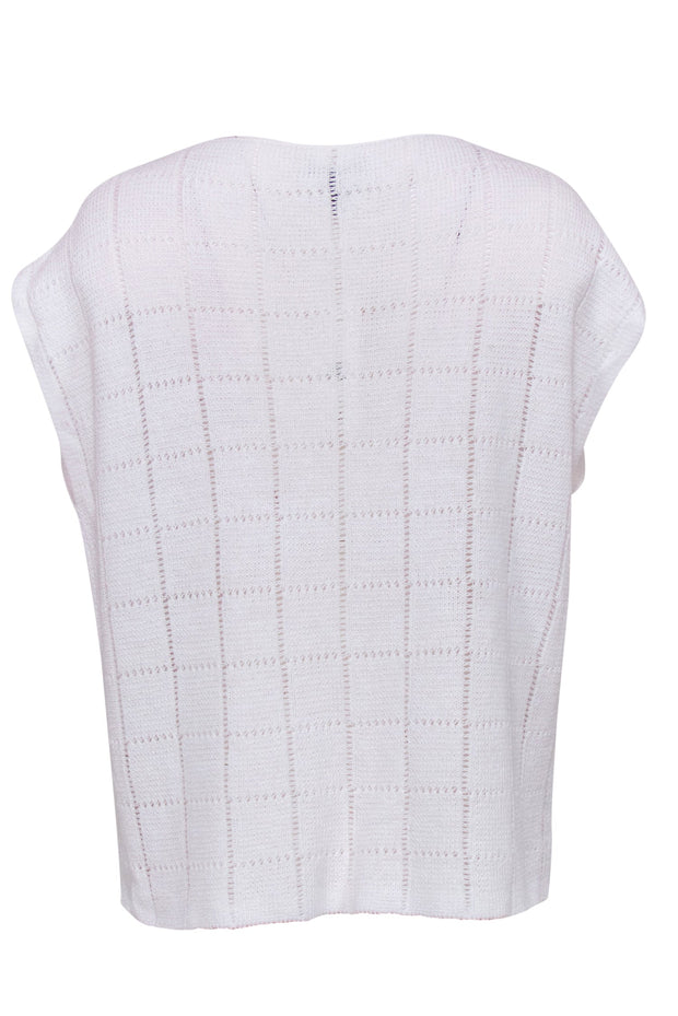 Current Boutique-Eileen Fisher - White Grid Knit Cap Sleeve Top Sz S/M