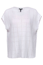 Current Boutique-Eileen Fisher - White Grid Knit Cap Sleeve Top Sz S/M