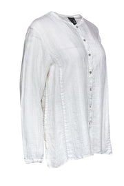 Current Boutique-Eileen Fisher - White Linen Button-Up Blouse Sz L