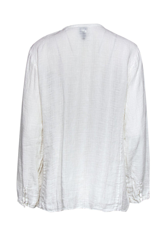 Current Boutique-Eileen Fisher - White Linen Button-Up Blouse Sz L