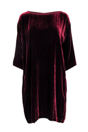 Current Boutique-Eileen Fisher - Wine Red Velvet Cropped Sleeve Dress Sz M