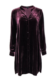 Current Boutique-Eileen Fisher - Wine Velvet Dress w/ Front Buttons Sz S