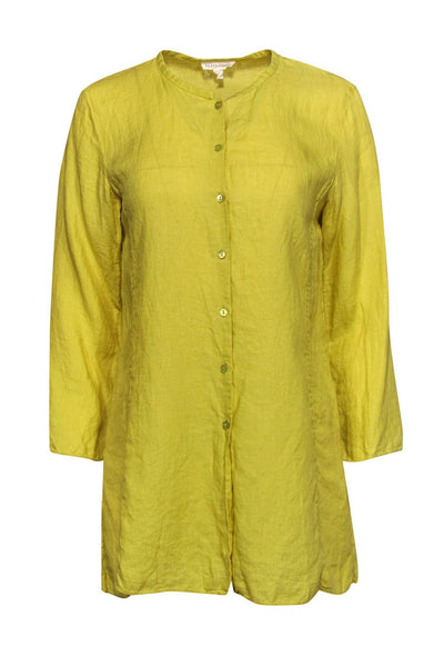 Current Boutique-Eileen Fisher - Yellow Linen Button Down Tunic Sz S