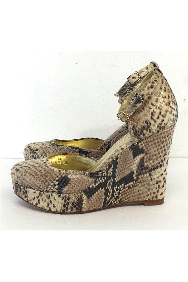 Current Boutique-Elaine Turner - Python Leather Ankle Strap Wedges Sz 9