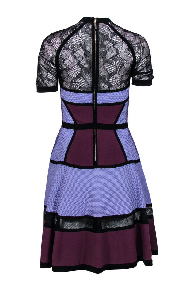 Current Boutique-Elie Saab - Purple Textured Paneled A-Line Dress w/ Lace Sz 6