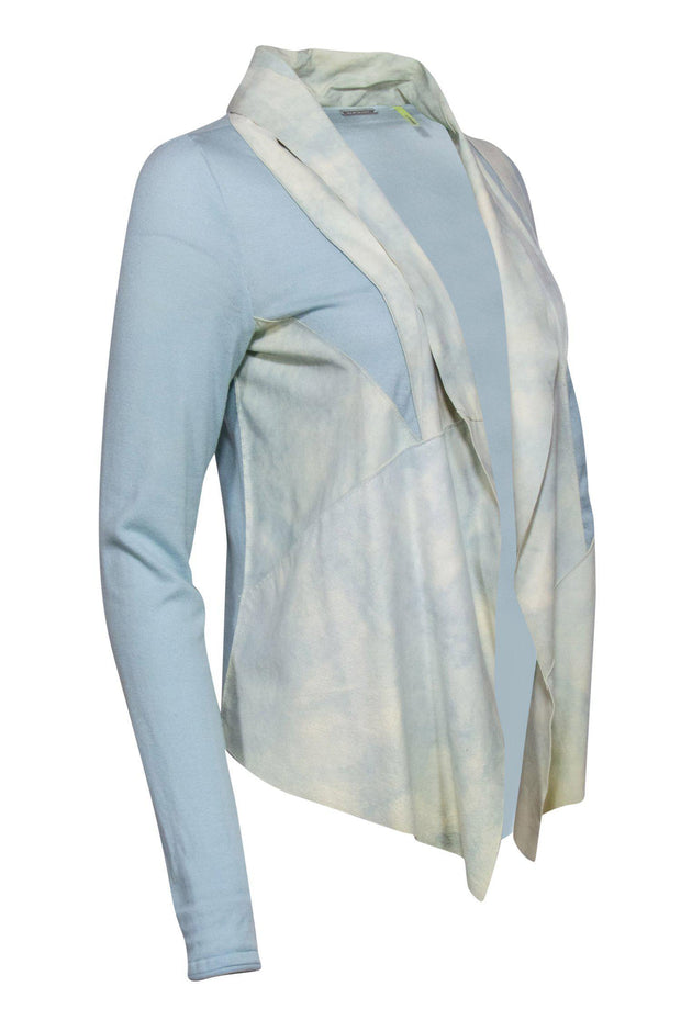 Current Boutique-Elie Tahari - Baby Blue & Lime Green Suede Cardigan Sz XS