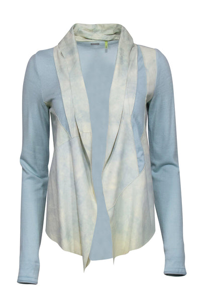 Current Boutique-Elie Tahari - Baby Blue & Lime Green Suede Cardigan Sz XS