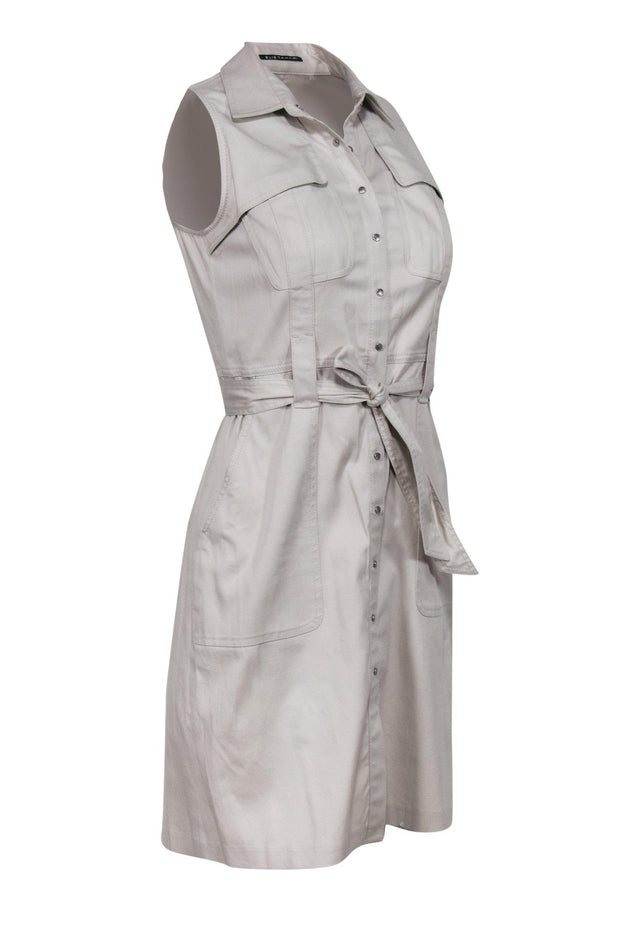 Current Boutique-Elie Tahari - Beige Khaki Sleeveless Button-Up Dress w/ Belt Sz 0