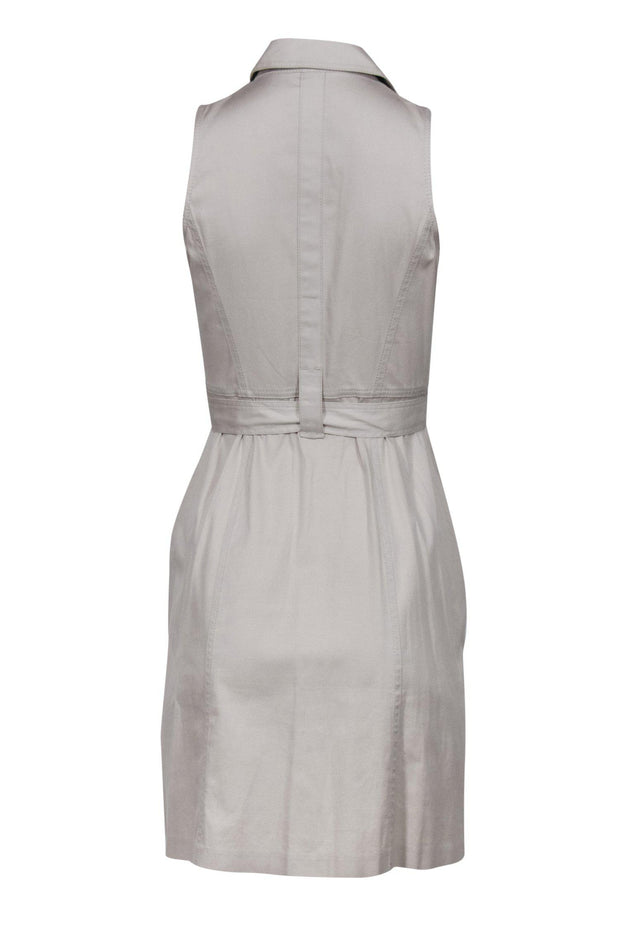 Current Boutique-Elie Tahari - Beige Khaki Sleeveless Button-Up Dress w/ Belt Sz 0