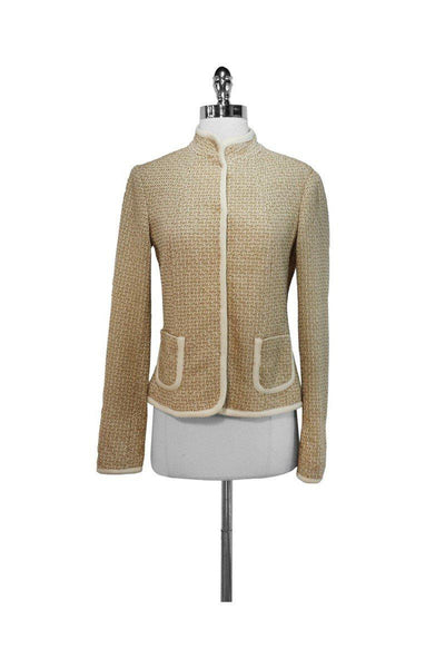 Current Boutique-Elie Tahari - Beige & Tan Tweed Jacket Sz S