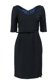 Current Boutique-Elie Tahari - Black Belted Cropped Sleeve Sheath Dress Sz 4