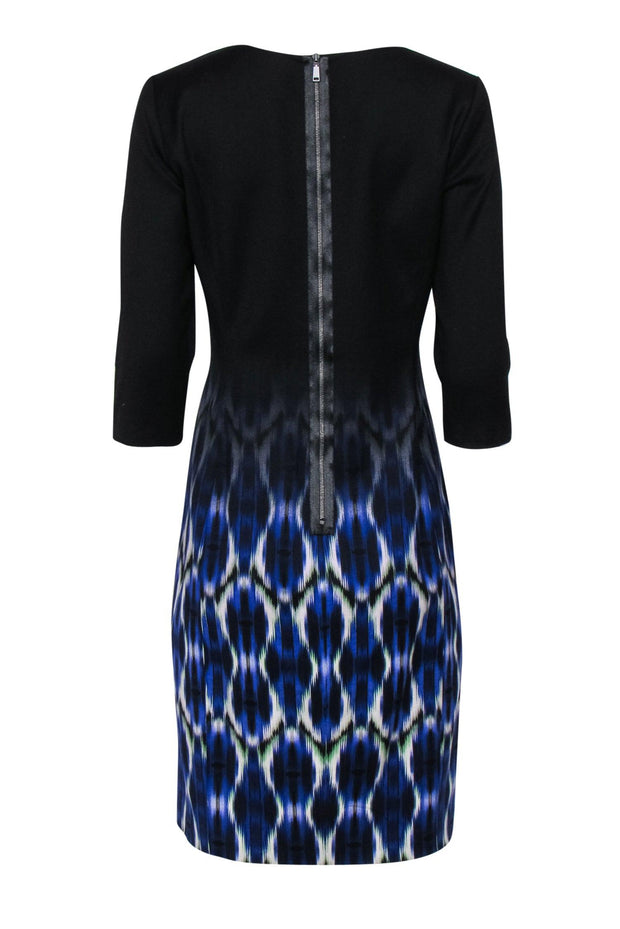 Current Boutique-Elie Tahari - Black, Blue & Green Printed Ombre Shift Dress Sz 8