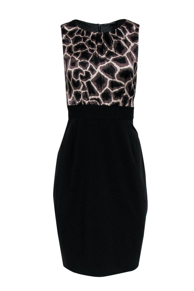 Current Boutique-Elie Tahari - Black & Brown Giraffe Print Sleeveless Sheath Dress Sz 10