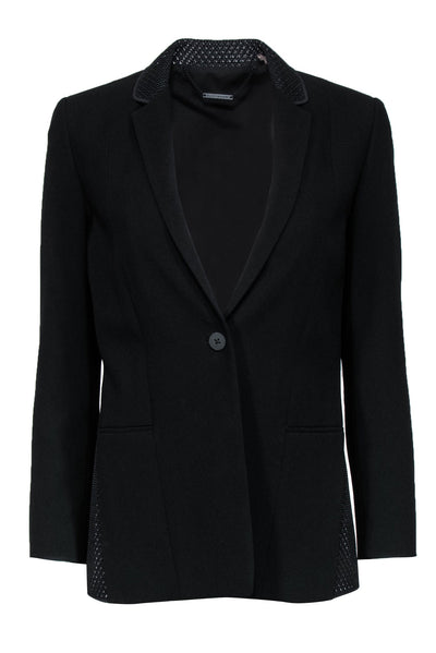 Current Boutique-Elie Tahari - Black Buttoned Blazer w/ Mesh Trim Sz 4