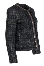 Current Boutique-Elie Tahari - Black & Gold Tweed Clasped Jacket w/ Braided & Embellished Trim Sz M