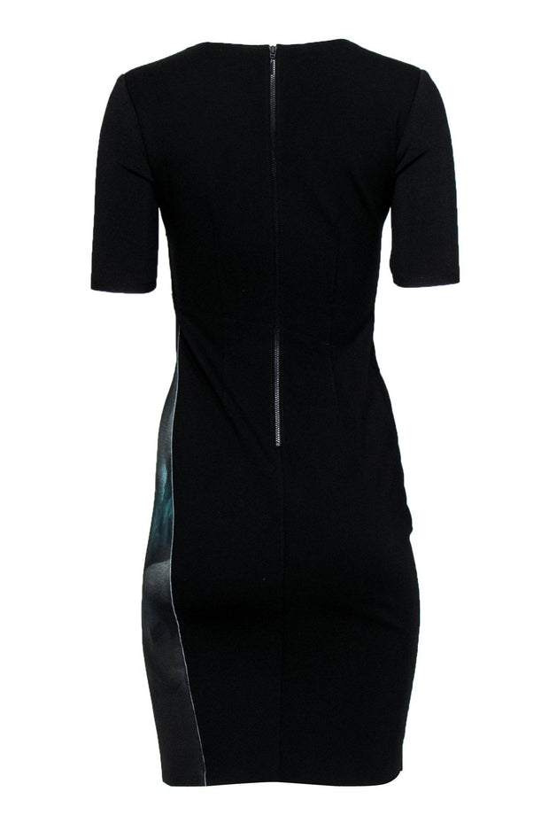 Current Boutique-Elie Tahari - Black & Green Abstract Printed Sheath Dress Sz 2