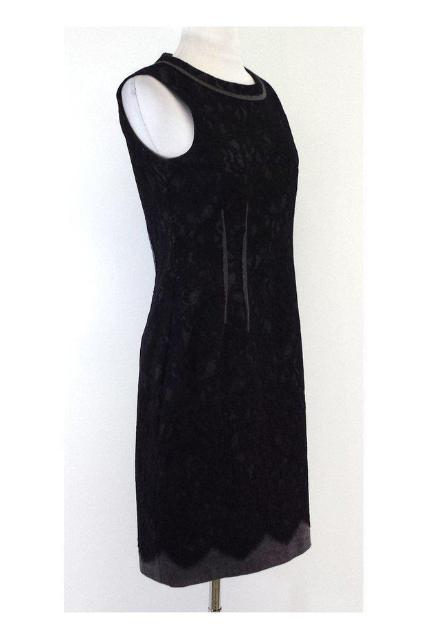Current Boutique-Elie Tahari - Black & Grey Lace Overlay Sleeveless Dress Sz 4