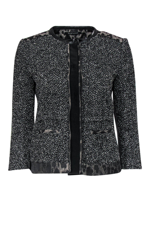Current Boutique-Elie Tahari - Black & Grey Tweed & Leopard Print Jacket Sz 2