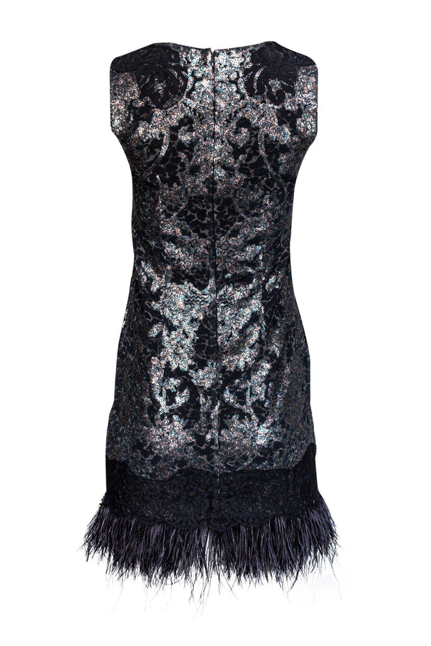 Current Boutique-Elie Tahari - Black Lace, Animal Print & Feather Dress Sz 0