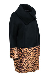 Current Boutique-Elie Tahari - Black & Leopard Print Wool blend Coat Sz M