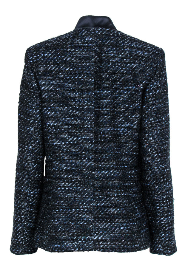Current Boutique-Elie Tahari - Black & Navy Woven Metallic Tweed Open Jacket Sz 10