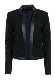 Current Boutique-Elie Tahari - Black Open Blazer w/ Leather Trim Sz 8