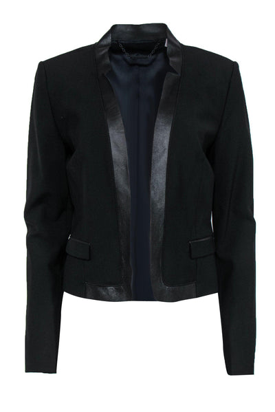Current Boutique-Elie Tahari - Black Open Blazer w/ Leather Trim Sz 8