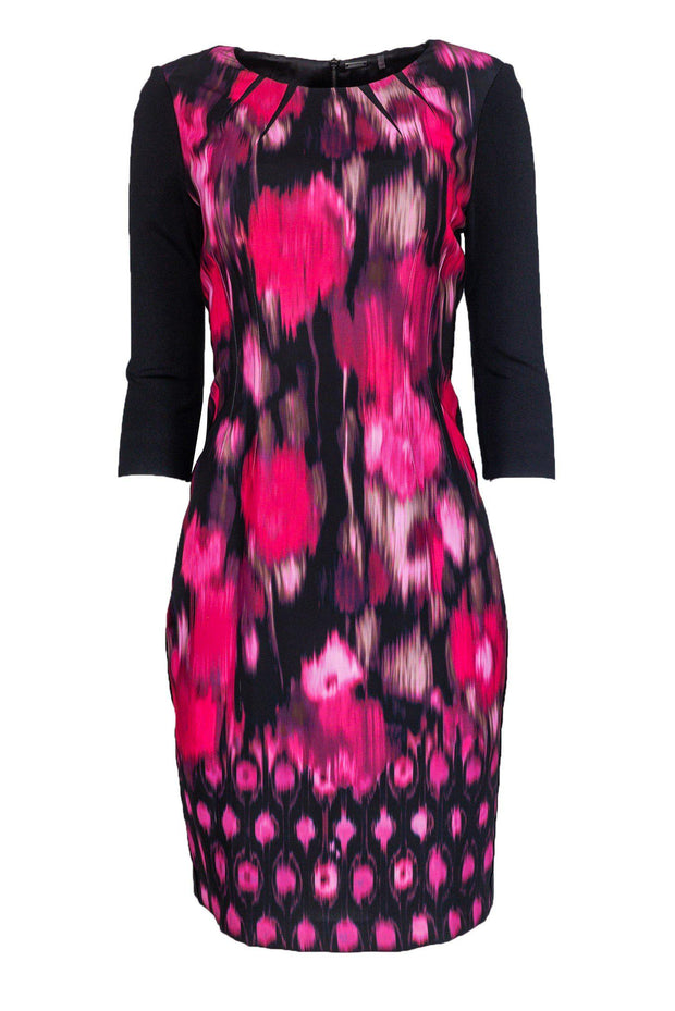 Current Boutique-Elie Tahari - Black & Pink Ikat Sheath Dress Sz 8